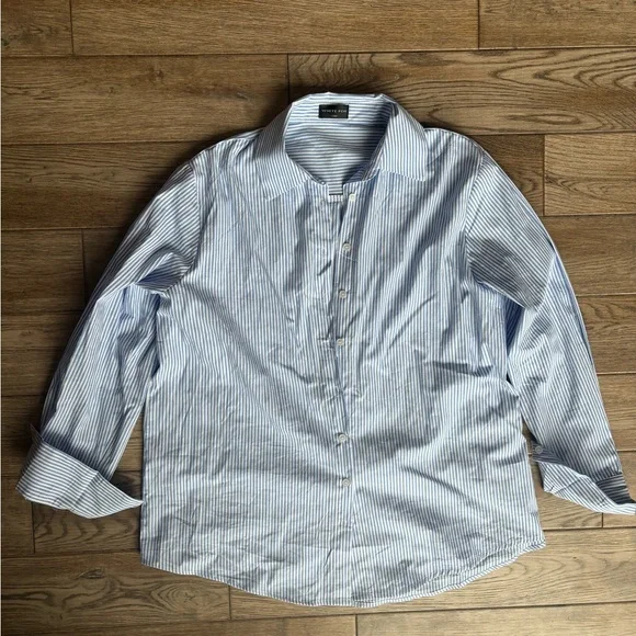 White Fox Boutique Always About Us Striped Button Up Shirt Light Blue Size S/M - Picture 15 of 15